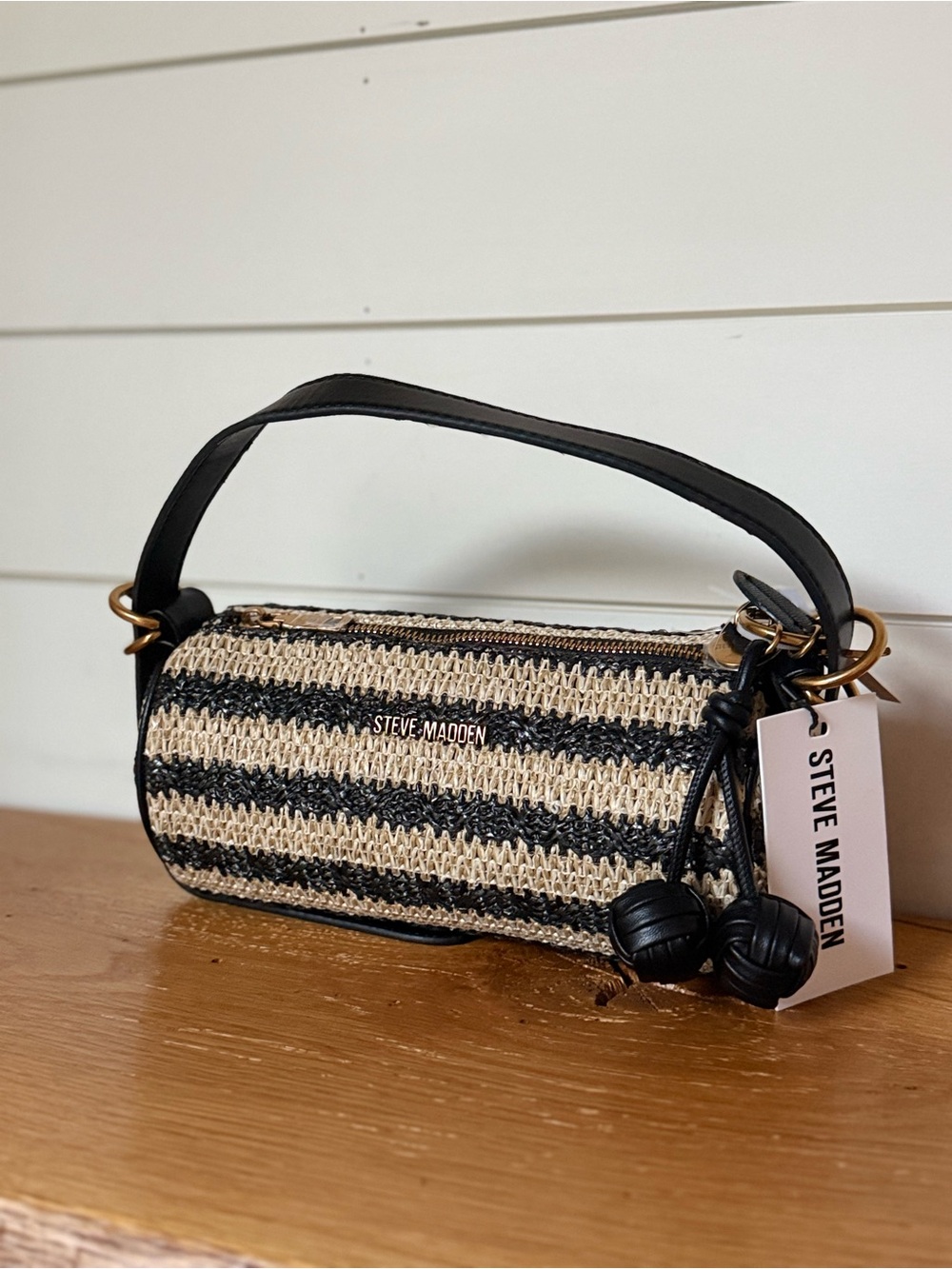 NWT Steve Madden BTOVI 2 Striped Shoulder Barrel Bag Adjustable Strap